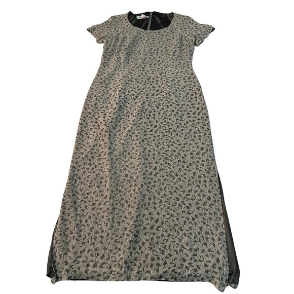 Alfani Green Abstract 100% Silk Short Sleeve Maxi 52”Dress Sz 12 Lined 1/2 Zip - Picture 15 of 15